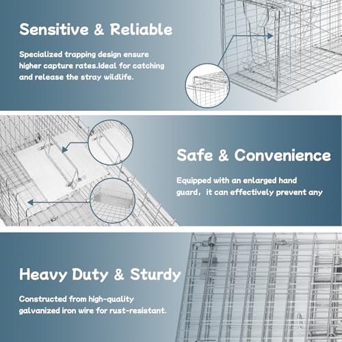 Animal Trap 26"x10"x9" Cage Trap,Heavy Duty Folding Raccoon Traps | Live Animal Cage Trap,Humane Catch and Release Stray Cats,Squirrels,Rabbits