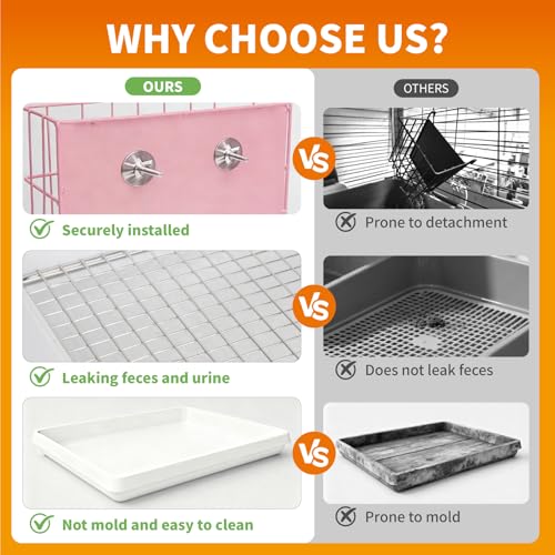 BESNEW 3 in 1 Rabbit Hay Feeder with Litter Box,Upgraded Metal Hay Rack & Litter Tray & Water Bowl,Quick Cleaning,Easy to Install,Bunny Supplies for Rabbit Guinea Pig Chinchilla Small Animals - color: Pink, size: 10in set