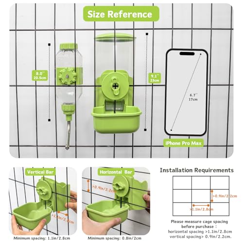 Automatic Pet Food Water Dispenser, Auto Gravity Pet Feeder Water Bottle Set for Cage, Feeding Station for Puppy Kitten Rabbit Guinea Pigs Chinchilla Ferret Hedgehog (Green) - color: Green