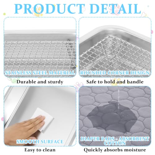 Guinea Pig Box with Stainless Steel Grid and Washable Pad Small Animal Toilet Training Accessories for Dwarf Rabbit Ferret Chinchilla, Easy Clean Less Stink 17"*13"*2.5"