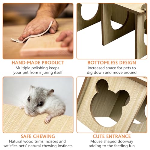 Tfwadmx Wooden Small Animal Hideout & Ramp - Hamster Tunnel System with Climbing Ladder, Peep Shed and Digging Chambers for Mice, Dwarf Hamsters (Small)