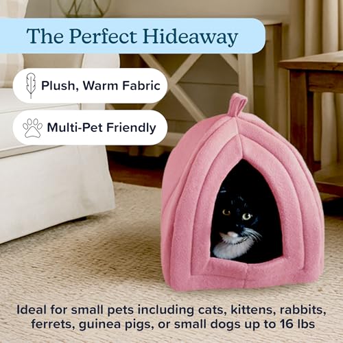 PETMAKER Cat House Indoor Bed with Removable Foam Cushion, Pink | Plush Cat Tent Bed for Small Kittens, Rabbits, Guinea Pigs, and Other Small Animals, Comfortable Cozy Pet Hideaway - color: Pink