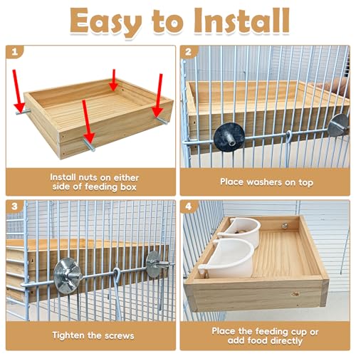 BNOSDM Wooden Bird Feeder for Cage Natural Wood Bird Foraging Box Food Dish for Small to Medium Birds Parrot Feeding Cups for Cockatiel, Lovebird, Parakeet, Budgies (Small) - size: S:7.87 x 5.9 x 1.6in