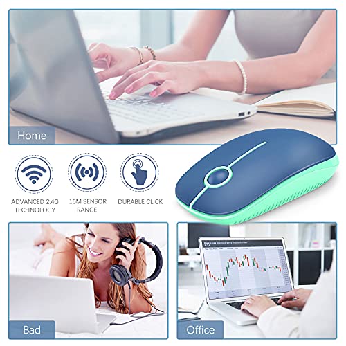 VssoPlor Wireless Mouse, 2.4G Slim Computer Laptop Mouse, Blue and Green | Portable Mouse, Plug & Play USB Nano Receiver, Quiet Silent Optical Mice for Notebook, PC, Laptop, Computer, Windows, Mac - color: Blue and Green