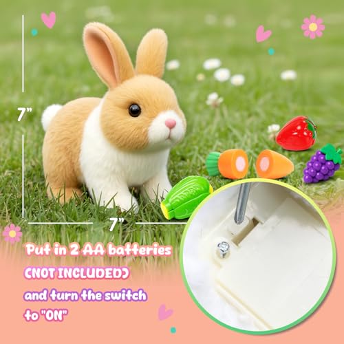 Easfan Walking Bunny Rabbit Electronic Plush Toy Gift for Kids 7" | Interactive pet with hopping ears & movements, Easter birthday holiday gift, for girls toddlers - style: Bunny_White_Beige