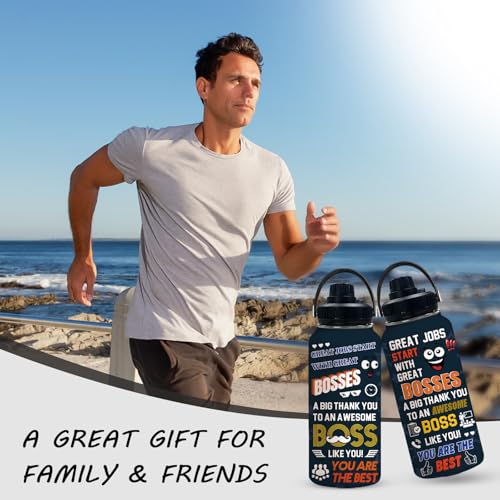 Boss Day 32oz Water Bottle, Leak-proof Bottle, Stainless Steel Cup | 32oz Insulated Sport Tumbler, with Handle & Lid Reusable Mug, Thanksgiving Christmas Birthday Gift for Boss - color: Boss