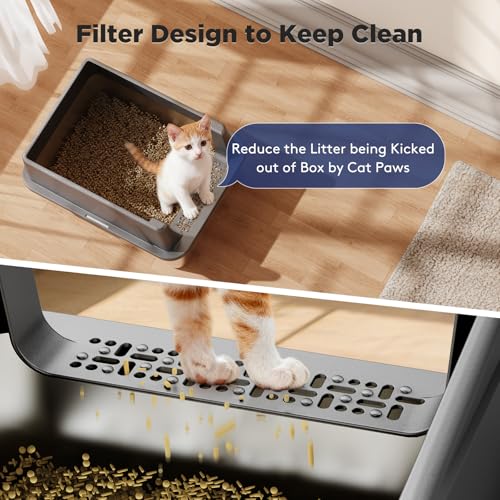 FURTIME 2 Pack Stainless Steel Cat Litter Box with Lid, Metal Kitty Litter Box for Small Cats, Kitten Litter Boxs with Non-Sticky, Anti-Leakage, Easy to Clean, 17"x13"x8.4" (Small) - color: Grey