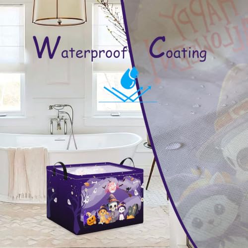 Purple Spooky Night Halloween Basket with Kitten Puppy Ghost Prints,Trick or Treat Storage basket for Gifts and Party Stuffers(Kitten Puppy Skeleton) - color: Kitten Puppy Skeleton