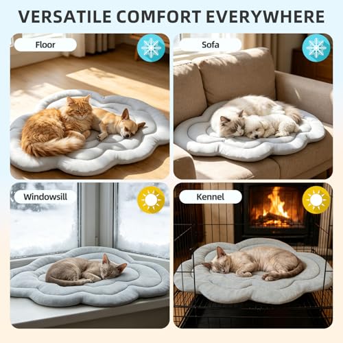 PUPTECK Cat Cooling Mat, 28.5"x19.5" Reversible Cooling & Warm Cat Sleeping Blanket Pad, Soft & Comfortable Summer Pet Cool Thick Cute Bed for Kittens Small Dogs Accessories, Grey Cloud