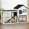 Outdoor Rabbit Hutch with Run, 2-Tier Fir Wood Bunny Cage, Waterproof Roof, Pull-Out Tray, Secure Latches, 51.6 x 20.8 x 36.2 in, Black - color: White, size: 51.6"L x 20.8"W x 36.2"H