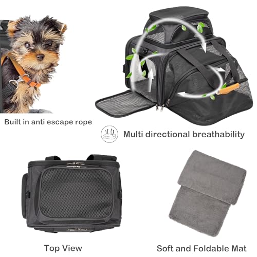 JUNGYOON Cat Carrier, Expandable Airline-Approved Soft-Sided Pet Travel Bag for Cats, Small Dogs & Small Pets, Breathable Mesh Design with Multi-Pockets & Fleece Pad (Dark Grey) - color: Dark Grey, size: 17.0"L x 11.0"W x 11.0"H