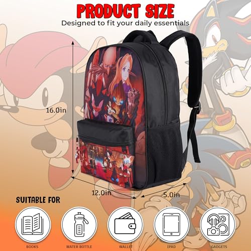AI ACCESSORY INNOVATIONS Sonic X Shadow Generations Dark Beginnings Backpack for Girls & Boys, 16" Black Bookbag with Molded Shadow Dangle, Sublimation Print - color: Sonic X Shadow