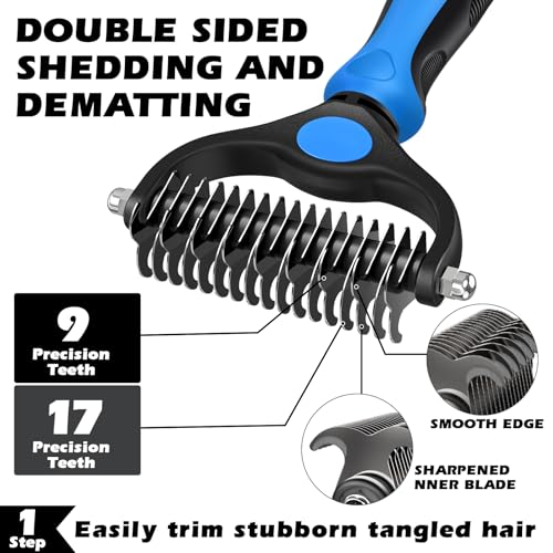 Professional 7 in 1 Pet Grooming kit I Dog Brush & Cat Brush I Dog&Cat Comb I Dog&Cat Nail Clipper/Trimmers with Nail File I Dog Bath Brush I Dog&Cat Flea Comb I Pet Supplies(Deep Blue) - color: Deep Blue