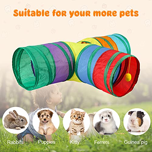 BWOGUE Bunny Tunnels & Tubes Collapsible 3 Way Bunnys Hideout Small Animal Activity Tunnel Toys for Dwarf Rabbits Guinea Pigs Kitty - color: Rainbow
