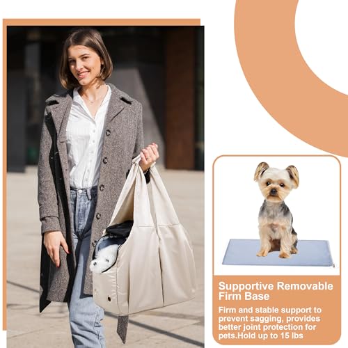 Small Dog Purse Carrier for Puppy Cats Yorkie Chihuahua,Up to 15lbs | Soft-Sided Pet Tote Bag with 4 Large Pockets, Lightweight, Foldable, for Travel Outings Vet (15.4"L×7.9"W×11.8"H, Beige) - color: Beige