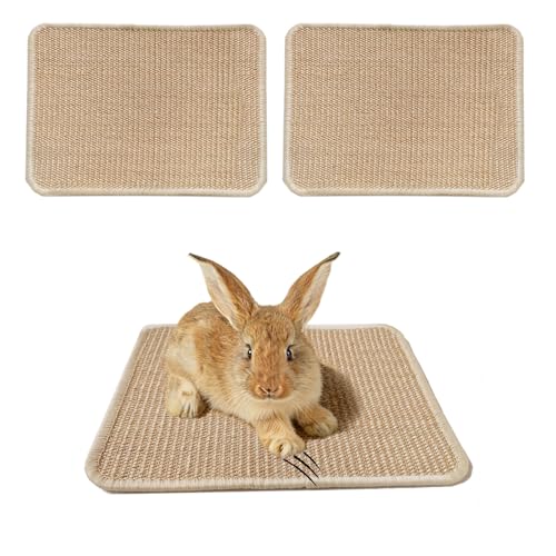 KEYIDE 2Pc Bunny Scratch Pads, Natural Sisal Rabbit Scratching Mat for Nails, Chew Toys for Indoor Pet Guinea Pigs Chinchillas Ferrets Sleeping Playing, 16"X12"