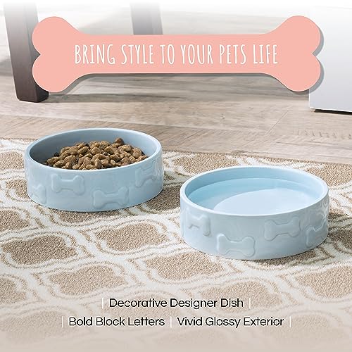 Manor Medium Ceramic Pet Bowl, 4-Cup Durable Food & Water Dish for Cats & Dogs, Blue - color: Blue, size: Medium