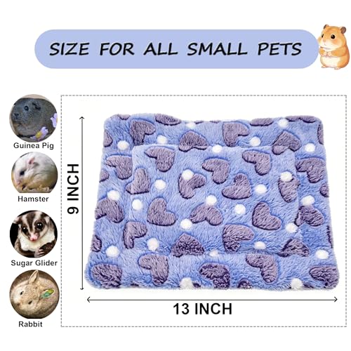 2 Pcs Guinea Pig Bed 9"x13" 2 Colors Waterproof Washable Soft Fleece Pee Pad Cage Liner Small Animal Bedding Warm Mat Reusable Cozy Sleeping Surface for Syrian Hamster Hedgehog Sugar Glider