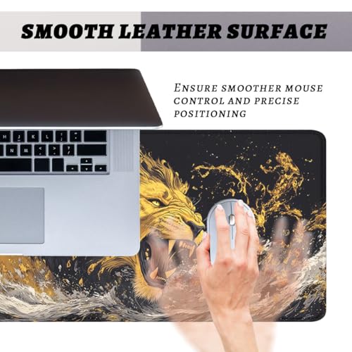 Lion Roaring Desk Mat Gaming Mouse Pad Cool Animal Black Gold Wildlife XL Mouse Pad Large Mousepad Extended Laptop Keyboard Mat Gaming Desk Pad Mouse Mat Office Computer Keyboard Laptop Home - color: Lion Roaring, size: 31.5L x 11.8W inches