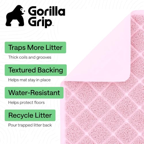 GORILLA GRIP Cat Litter Box Mat, Cushioned Coil Mesh Litter Trapping Mats, Scatter Control Supplies for Less Mess, Phthalate Free, Ultra Deep Catch Grooves, Rinse or Vacuum to Clean, 24x17 Light Pink - color: Light Pink, style: Small (24" x 17")