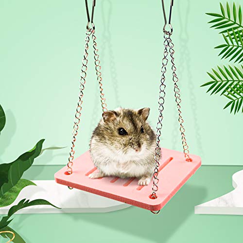 Roundler Dwarf Hamsters House DIY Wooden Gerbil Hideout Rainbow Bridge Swing and PVC Seesaw, Pet Sport Exercise Toys Set, Sugar Glider Syrian Hamster Cage Accessories, Suitable for Small Animal (H02)