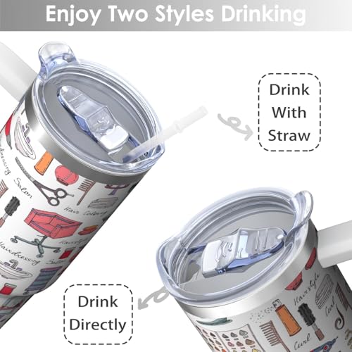 30oz Hair Stylist Stainless Steel Tumbler with Handle and Straw,Hairstylist Mug Cup Water Bottle with Lid,Hairdresser Cosmetology Salon Owner Beautician Gifts - color: Hair
