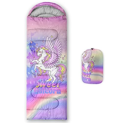 QOOMO Camping Sleeping Bags,3 Season Warm & Cool Weather,Lightweight,Waterproof Sleeping Bags for Adults & Kids,Traveling,and Outdoors,Camping Gear Equipment - color: Unicorn 3