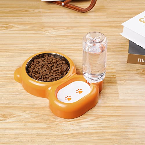 Dog Bowls, Cat Food and Water Bowl Set with Water Dispenser and Stainless Steel Bowl for Cats and Small Dogs - Orange - color: Orange