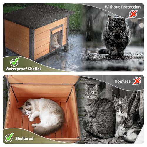 Outdoor Cat House，Outdoor Cat House Weatherproof, Openable Asphalt Roofs，cat House for Cats, Dog, Small to Medium Pets, Large Wooden Cat Houses