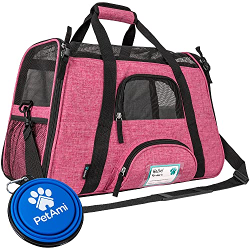 PetAmi Airline Approved Pet Carrier for Cats Small Dogs, Large Heather Pink | Soft Sided TSA Travel Bag, Sherpa Bed, Breathable Mesh Ventilation, Collapsible Bowl, Fits Under Seat, Up to 18 lbs - color: Heather Pink, size: Large - 19.5"L x 10.2"W x 12"H