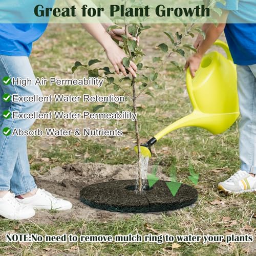 4pcs Double Side Rubber Tree Mulch Ring, 12In Heavy Duty Recycled Rubber Mulch Mat Natural Look Tree Root Protector Mat Reversible Round Tree Ring for Prevent Animal Dig, (Green Brown) - color: Green-4