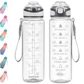 Enerbone 32 oz Water Bottle with Times to Drink and Straw, Motivational Drinking Water Bottles with Carrying Strap, Leakproof BPA & Toxic Free, Ensure You Drink Enough Water for Fitness Gym Outdoor - color: Crystal