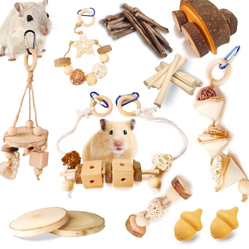 12 PCs Hamster Toys for Hamster, Gerbils, Mice, Rats, and Other Small Animals - Natural Molar Chew Toys to Promote Teeth Grinding, Reduce Boredom and Anxiety - style: Style-G