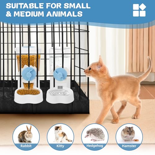 2 Pack Hanging Automatic Pet Food Water Dispenser, Auto Rabbit Feeder and Water Bottle Set for Cage, Food and Water Bowls for Cat Bunny Chinchilla Hedgehog Guinea Pig Ferret cage Accessories - color: Blue White