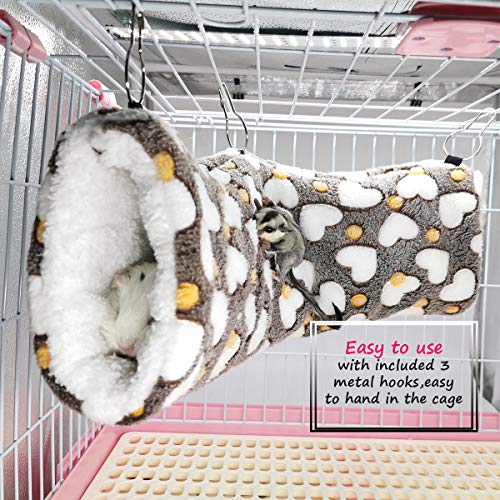 LEFTSTARER Guinea Pig Accessories Sugar Glider Cage Accessories Hamster Rat Toys Ferret Hammock Hanging Tunnel for Small Animals （Heart-Brown） - color: Brown