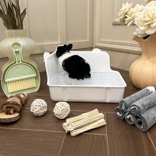RUBYHOME Rabbit Litter Box Bunny Litter Box Guinea Pig Potty Trainer Corner Bedding Pet Potty Pan for Rabbit Guinea Pig Ferret Small Animal Cage Accessories - color: White