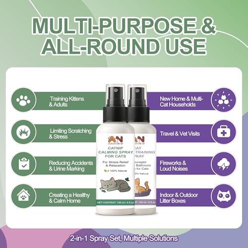 Cat Catnip Calming Spray & Cat Litter Box Attractant Kit, 2 x 150ml | Calming spray & litter box attractant support relaxed behavior, encourage proper litter box use at home, stop cats urinating - color: 2-in-1 (Cat Litter Training & Catnip Calming)