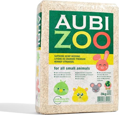 AubiZoo High Grade Small Animal Hemp Bedding, Ultra Absorbent Blend of Hemp Pieces Designed for The Comfort of Pets, Rat Cages, Guinea Pigs, Bunny Rabbit, Reptile Terrarium, Bird, Easy Size 3kg 6.6lb - size: 6.6 Lbs