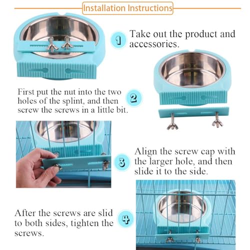 kathson Crate Dog Bowl, Removable Stainless Steel Hanging Pet Cage Bowl Food & Water Feeder Coop Cup for Cat, Puppy, Birds, Rats, Guinea Pigs (2pcs, Pink and Blue) - color: Pink, Blue, size: 2 PCS