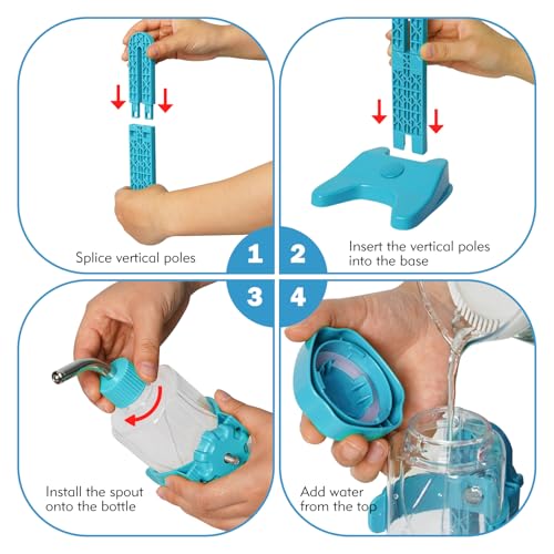 VANNON Pet Standing Water Dispenser Top Fill Dog Water Bottle Dispenser with Stand Leakproof Pet Slow Water Bottle for Small Animals, 13oz, BPA Free, Adjustable Height, Blue - color: Blue