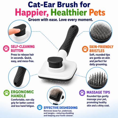 Self-Cleaning Slicker Brush, Dog Cat Bunny Pet Grooming Shedding Brush, Easy to Remove Loose Undercoat, Pet Massaging Tool Suitable for Pets with Long or Short Hair (Black) - color: Black