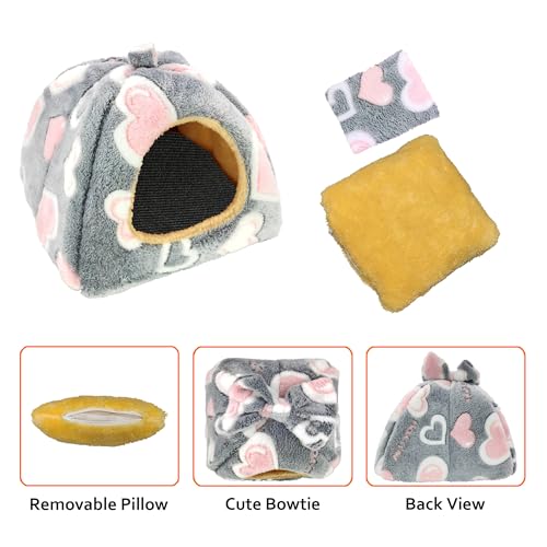 Guinea Pig Bed, Hideout House for Small Animals, Warm & Cozy | Premium Fleece Material, Ideal Bed & Accessories for Hamsters, Chinchillas, Dwarf Bunnies, Hedgehogs. - color: Greyheart, size: L-12" x 12"