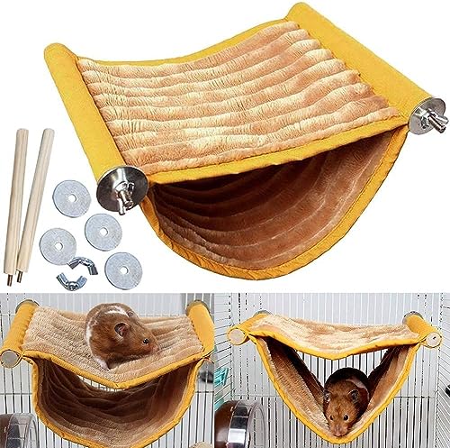 Warm Hamster Hammock House Mouse Rat Hanging Swing Bed Guinea Pig Cage Bedding Small Pet Animal Double Layer Cage Tent Hut Nest for Winter Mouse Rat Hamster Play Sleep