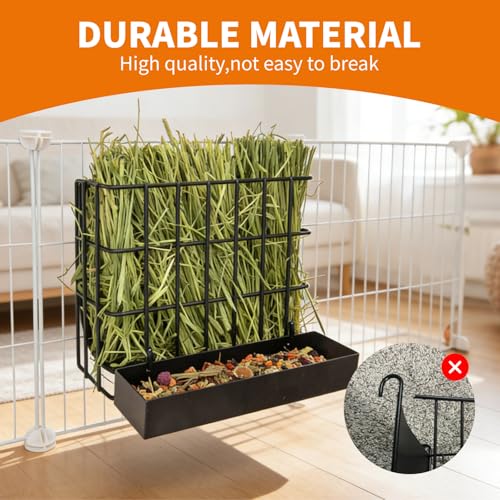 BESNEW 2-in-1 Large Rabbit Hay Feeder with Food Box,Upgraded Metal Guinea Pig Hay Feeder Hay-Leak Proof Bottom,Easy to Install,Bunny Supplies for Rabbit Guinea Pig Chinchilla Small Animals - color: Black, size: 10in feeder-box