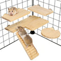 Hamster Cage Platform L-Shaped Wooden Hamster Cage Accessories Rat Climbing Toys Ledge with Ladder for Sugar Glider Mice Mouse Squirrel (M) - size: M