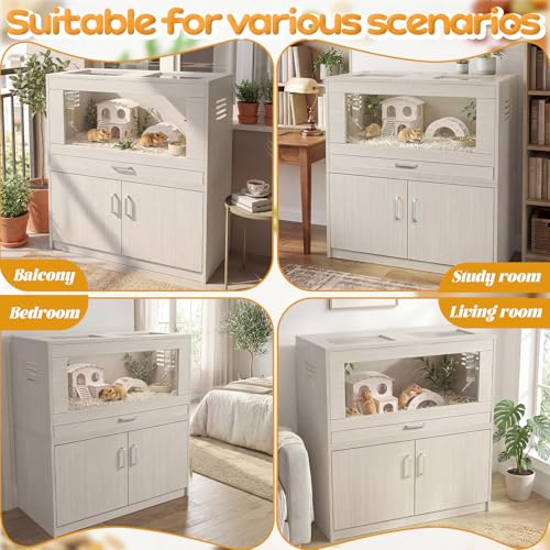 Hamster Cage with Storage Cabinet Detachable, Large Wooden Small Animal Habitat with Easy-Clean Drawer & Acrylic Panels for Guinea Pig, Rabbit, Hedgehog, Chinchilla (Beige) - color: Beige