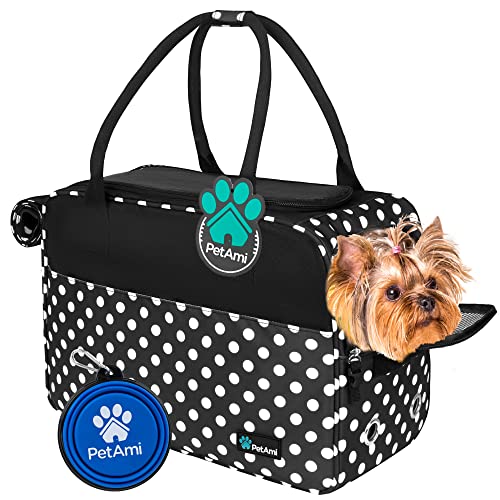 PetAmi Dog Purse Carrier for Small Dogs Cats, TSA Airline Approved Soft-Sided Pet Carrier with Pockets, Ventilated Travel Tote Bag with Bed & Shoulder Strap, Puppy Kitten, Max 12 lbs, Polka Dot Black - color: Polka Dot Black
