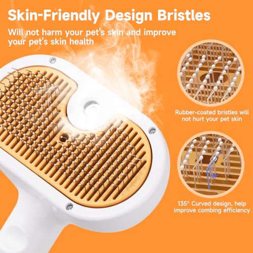 Pet Steam Brush for Dog & Cat Includes Waterless 2*Shampoo | Spray Hair Removal Comb for Shedding Grooming Softens Fur Reduces Static Water Brush for Long & Short Coats, Bath-Hating Pets - size: 7.8"-240ML