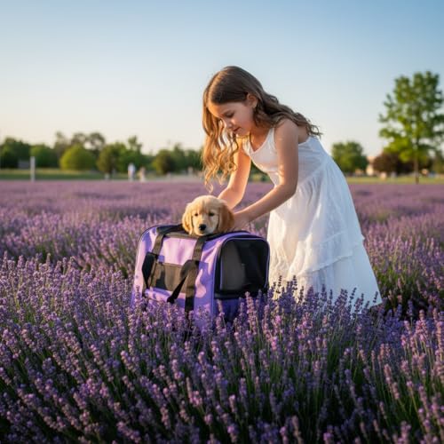 Purple Soft-Sided Cat Carrier, Airline Approved Cat and Dog Carrier Travel Bag with Mesh Windows, Cat Carrying Case Up to 15 Lbs (Purple, Small) - color: Purple