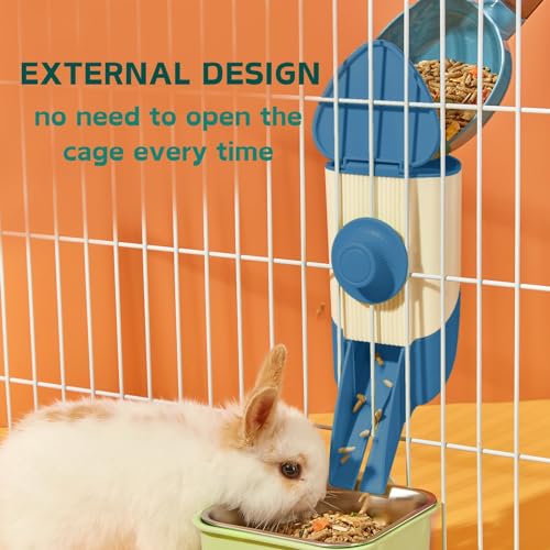 Rabbit Hay Feeder, 3-in-1 Feeding Set with Food Bowl and Hanging Funnel for cage, Hay Rack for Bunny Guinea Pig Chinchilla (Blue) - color: Blue